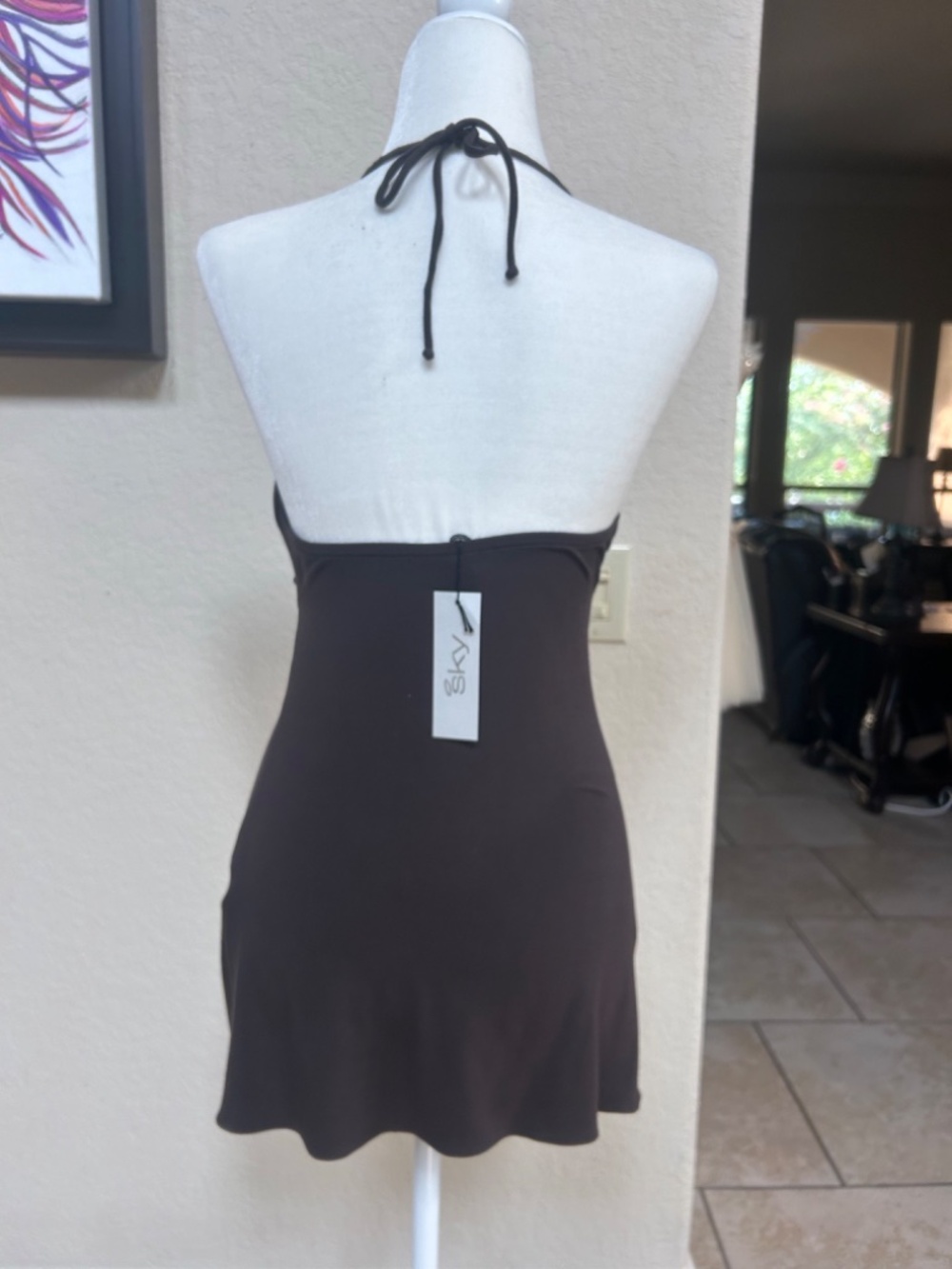 Sky Brown Top with Turquoise Stone-Whipstitched faux Leather Waistband.NWT. Sz L - Picture 2 of 15